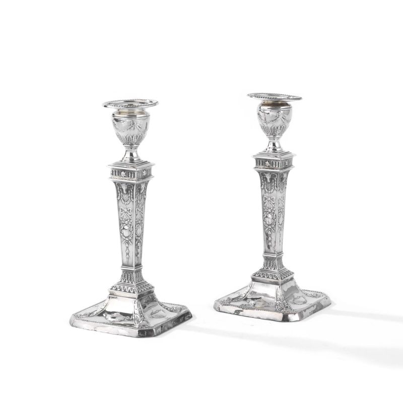 PAIR OF SILVER CANDLESTICKS, SHEFFIELD, 19TH CENTURY  - Auction TIME AUCTION| SILVER - Pandolfini Casa d'Aste