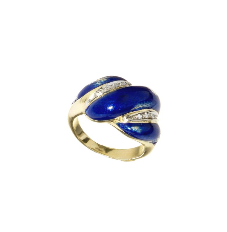 ANELLO IN ORO GIALLO E SMALTO BLU  - Asta ASTA A TEMPO I GIOIELLI, OROLOGI, PENNE ED ARGENTI - Pandolfini Casa d'Aste