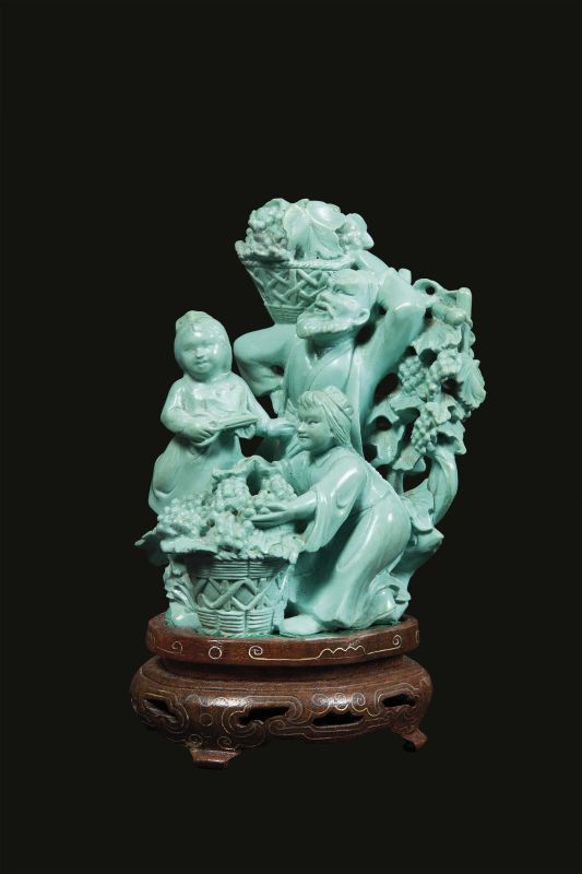      GRUPPO IN TURCHESE, CINA, SEC. XX   - Auction Asian Art - &#19996;&#26041;&#33402;&#26415; - Pandolfini Casa d'Aste