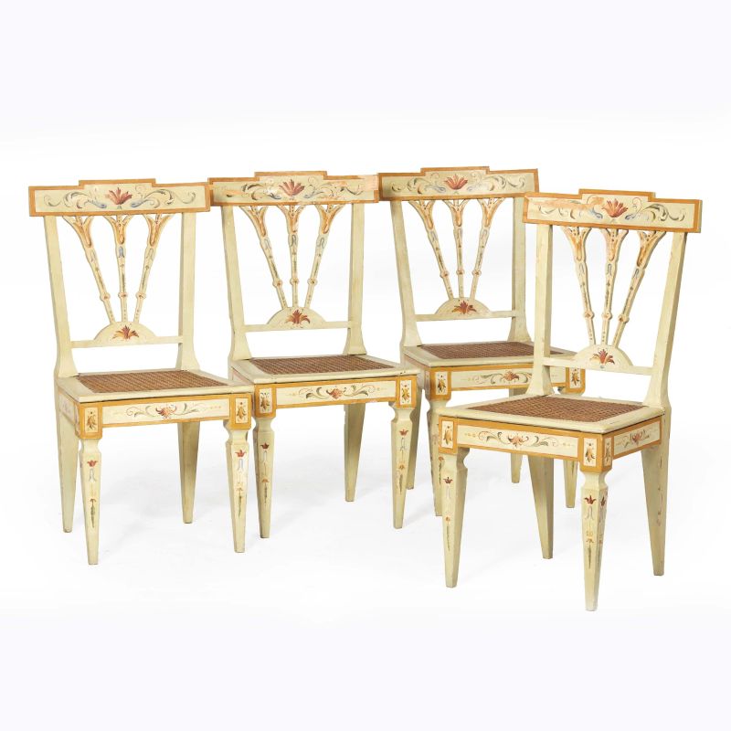 FOUR NEOCLASSICAL STYLE TUSCAN CHAIRS  - Auction ONLINE AUCTION | ARREDARE CON STILE. MOBILI E OGGETTI D'ARTE - Pandolfini Casa d'Aste