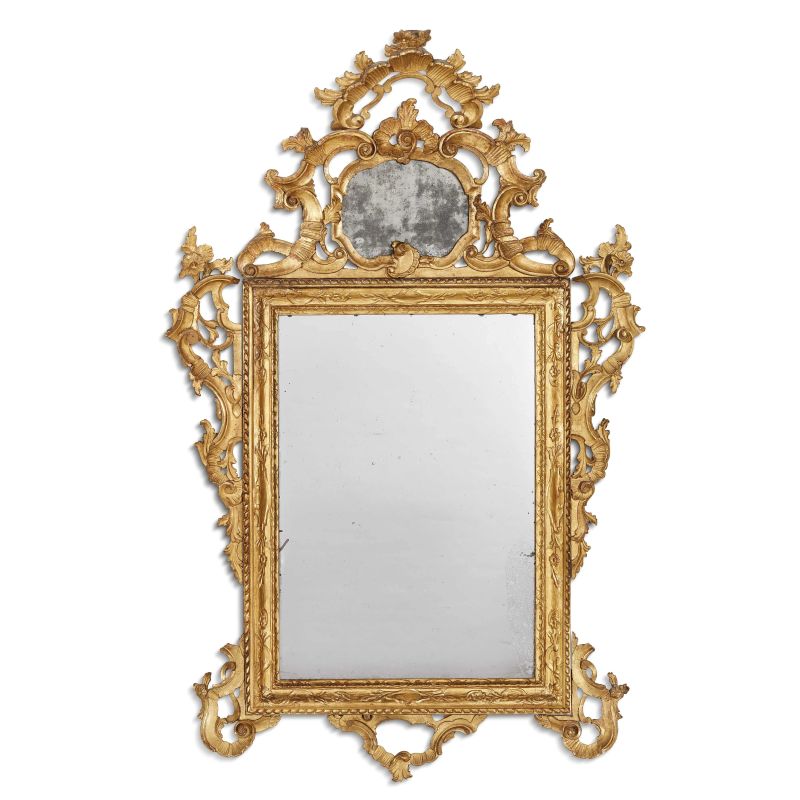 A LARGE VENETIAN MIRROR, 18TH CENTURY  - Auction FURNITURE, OBJECTS OF ART AND SCULPTURES FROM PRIVATE COLLECTIONS - Pandolfini Casa d'Aste