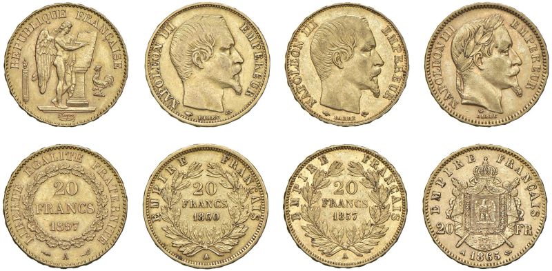 



FRANCIA. QUATTRO MONETE DA 20 FRANCHI  - Auction COINS OF TUSCAN MINTS, HOUSE OF SAVOIA AND VENETIAN ZECHINI. GOLD COINS AND MEDALS FOR COLLECTION - Pandolfini Casa d'Aste