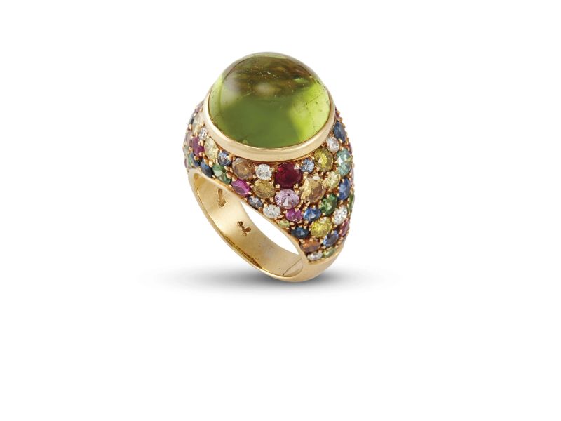 ANELLO IN ORO GIALLO DIAMANTI PERIDOT RUBINI ZAFFIRI E TORMALINE  - Auction FINE JEWELS - Pandolfini Casa d'Aste