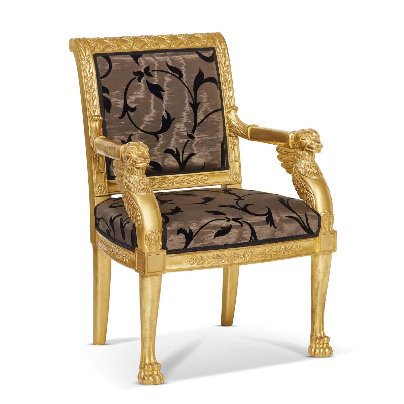 AN EMPIRE-STYLE ARMCHAIR, XX CENTURY  - Auction INTERNATIONAL FINE ART AND AN IMPORTANT COLLECTION OF PENDULES “AU BON SAUVAGE” - Pandolfini Casa d'Aste