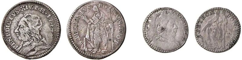 BENEDETTO XIV (PROSPERO LAMBERTINI 1740 - 1758), DUE MURAIOLE  - Auction Collectible coins and medals. From the Middle Ages to the 20th century. - Pandolfini Casa d'Aste