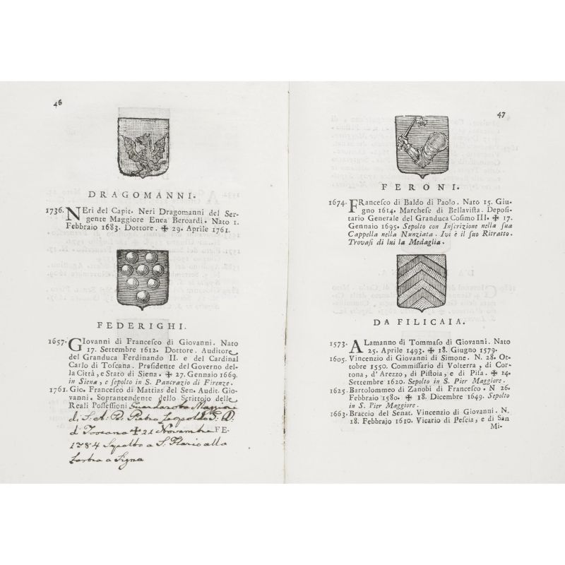 Manni, Domenico Maria. Il Senato fiorentino o sia notizia de' senatori fiorentini. Dal suo principio fino al presente. Firenze, Stecchi e Pagani, 1771.  - Asta LIBRI, MANOSCRITTI, AUTOGRAFI E STAMPE - Pandolfini Casa d'Aste