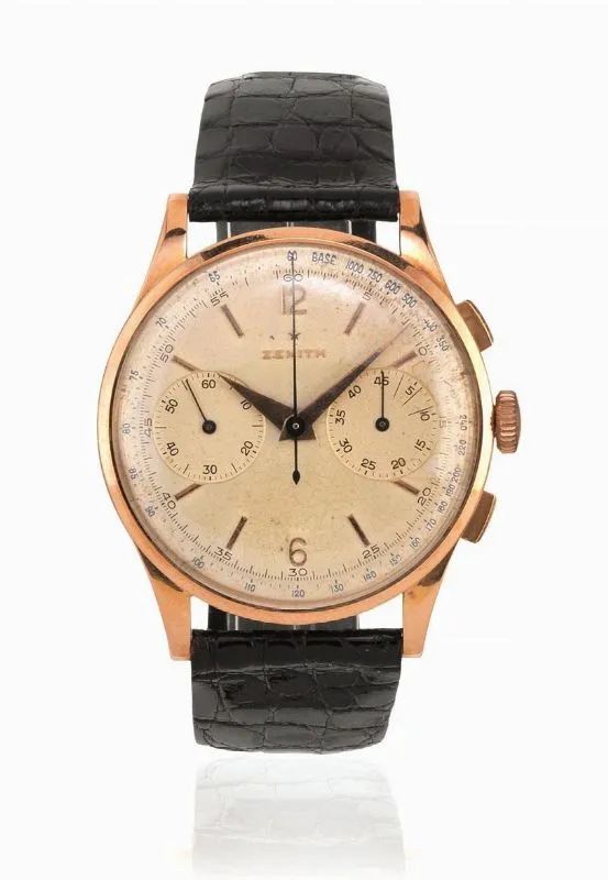 OROLOGIO DA POLSO CON CRONOGRAFO ZENITH, REF. 19518, SERIALE N. 134&rsquo;884, ANNI &rsquo;50, IN ORO ROSA  - Auction Fine Jewels and Watches - Pandolfini Casa d'Aste