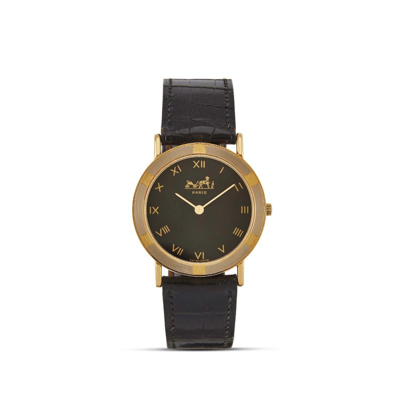 Hermes : HERMES YELLOW GOLD WRISTWATCH N. 7330XX  - Auction VINTAGE FASHION: HERMES, LOUIS VUITTON AND OTHER GREAT MAISON BAGS AND ACCESSORIES - Pandolfini Casa d'Aste