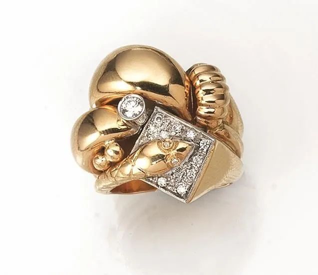 Anello in oro giallo, oro bianco e diamanti  - Auction Silver, jewels, watches and coins - Pandolfini Casa d'Aste