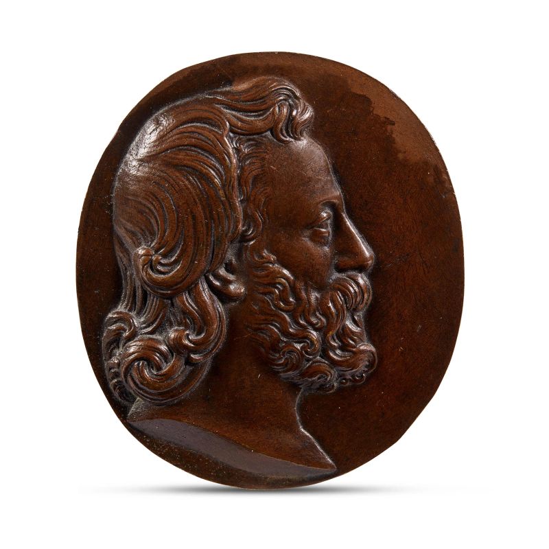 



France, 19th century, a male profile, bronze  - Auction PLAQUETTES, MEDALS, AND SMALL BRONZE SCULPTURES FROM THE COLLECTION OF MARIO SCAGLIA AND OTHER PROVENANCES - Pandolfini Casa d'Aste