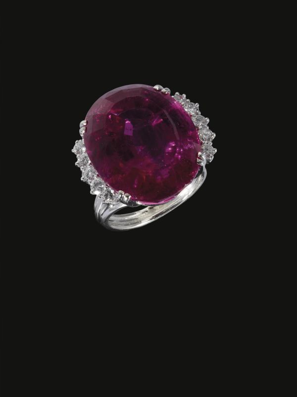 ANELLO IN ORO BIANCO 18KT E RUBELLITE  - Auction FINE JEWELS - Pandolfini Casa d'Aste