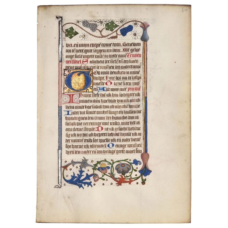 Illuminated leaf from a small Flemish book of hours, end of 15th century. Translation of description and condition report upon request.  - Auction BOOKS, MANUSCRIPTS AND AUTOGRAPHS - Pandolfini Casa d'Aste