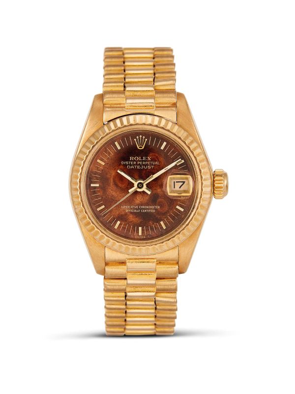 ROLEX DATEJUST LADY CON RARO QUADRANTE IN LEGNO REF. 6917 N. 73938XX ANNO 1982  - Auction Fine watches - Pandolfini Casa d'Aste