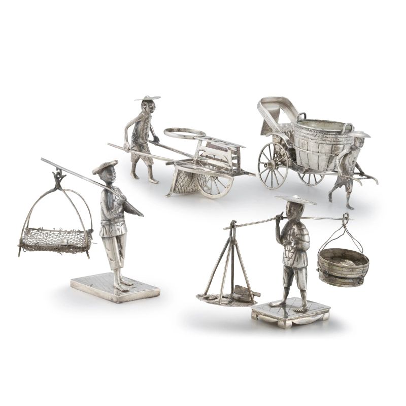TWO MODELS OF FISHERMEN, CHINA, EARLY 20TH CENTURY, MARKS OF WANG HING & COMPANY AND OTHER TWO, CINA, 20TH CENTURY AND OTHER TWO SILVER MODELS, CHINA, 10TH CENTURY  - Auction Italian and european silvers - Pandolfini Casa d'Aste