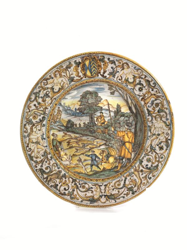 PIATTO, CASTELLI, MAESTRO ATTIVO ATTORNO AL 1640-1650, FORSE FRANCESCO GRUE  - Auction 15TH TO 18TH century PORCELAIN AND MAIOLICA - Pandolfini Casa d'Aste