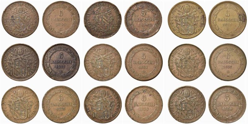 PIO IX (GIOVANNI MARIA MASTAI-FERRETTI 1846 - 1878), 9 CINQUE BAIOCCHI  - Auction Collectible coins and medals. From the Middle Ages to the 20th century. - Pandolfini Casa d'Aste