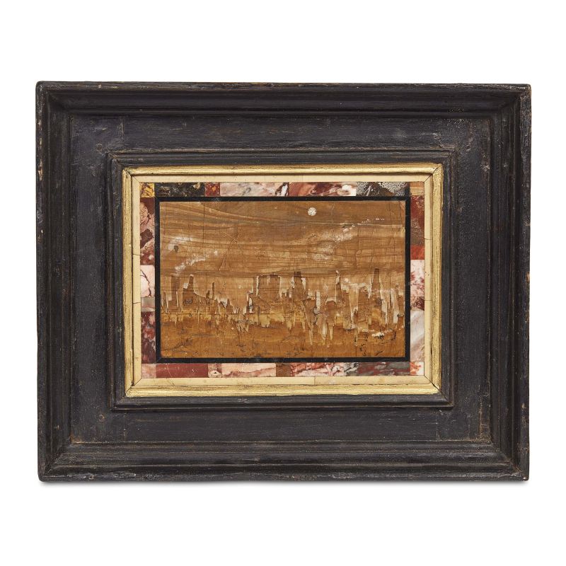 Florentine, second half 19th century, A pietre dure plaque, 15,5x21 cm, with frame 26x32x4,5 cm  - Auction Sculptures and works of art from the middle ages to the 19th century - Pandolfini Casa d'Aste